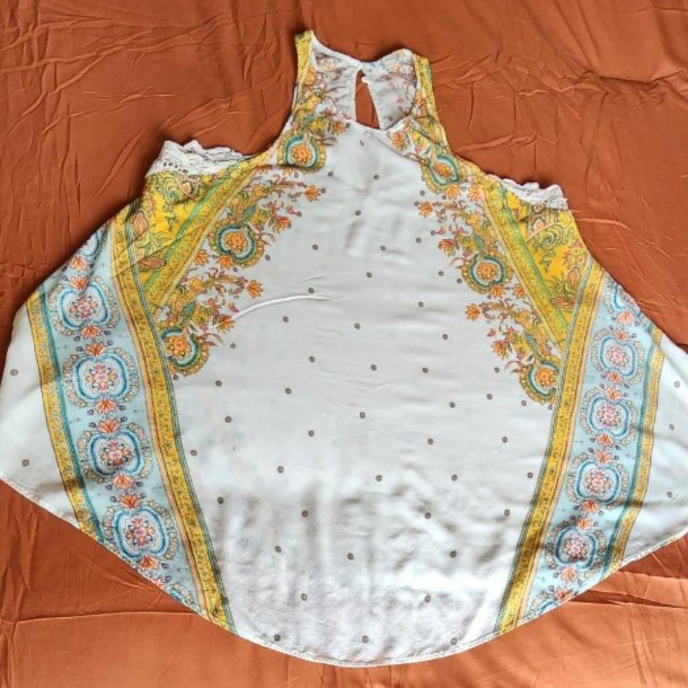 Free People Intimately Cotton White Floral Design  Lace Detail Top Size M